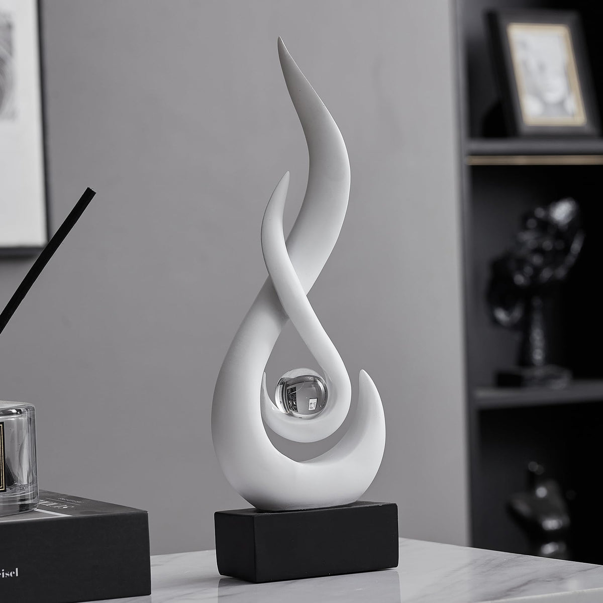 XGZY Flame Sculpture: Resin Flame Shaped Art Decoration, Decor for Home, Wine Rack, Office, Bookshelf (White)