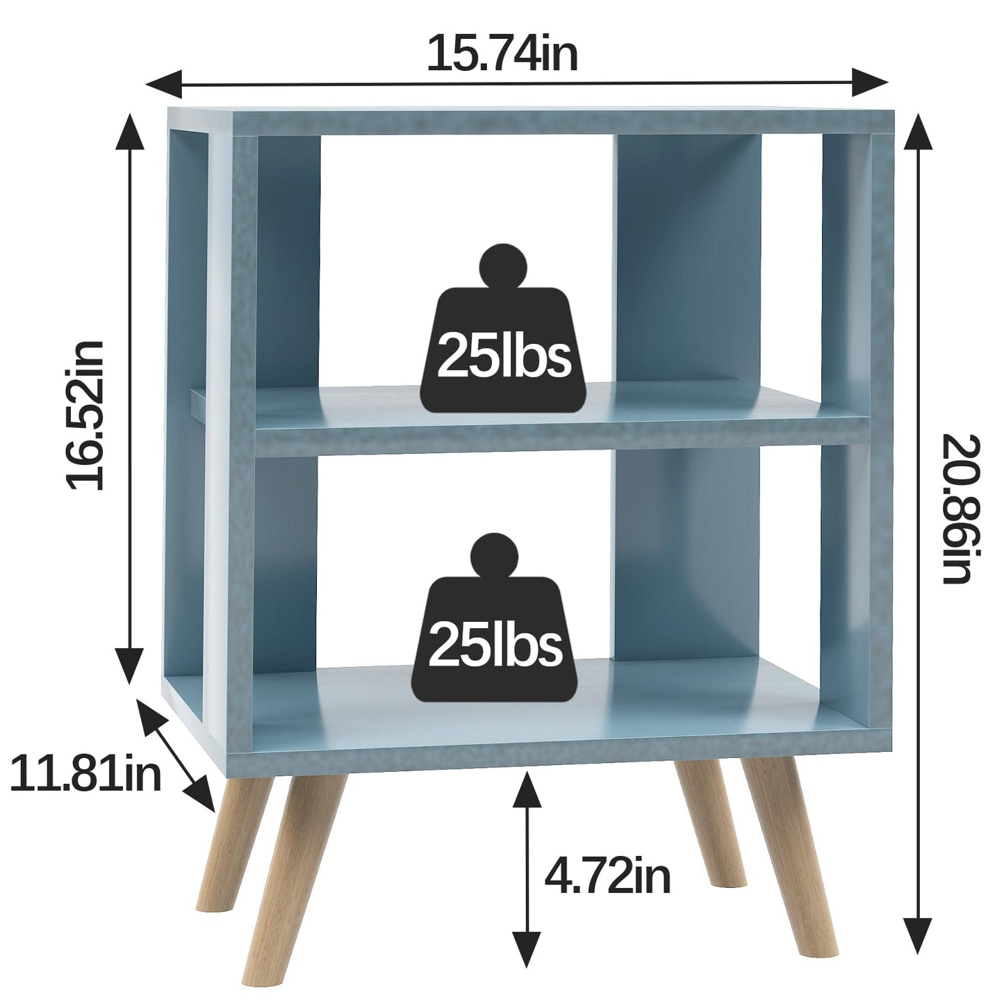 Aenuert Night Stand, Blue Kids Nightstand, Modern End Table with Open Storage, 2-Tier Nursery Bedside Table for Small Space, Living Room, Bedroom