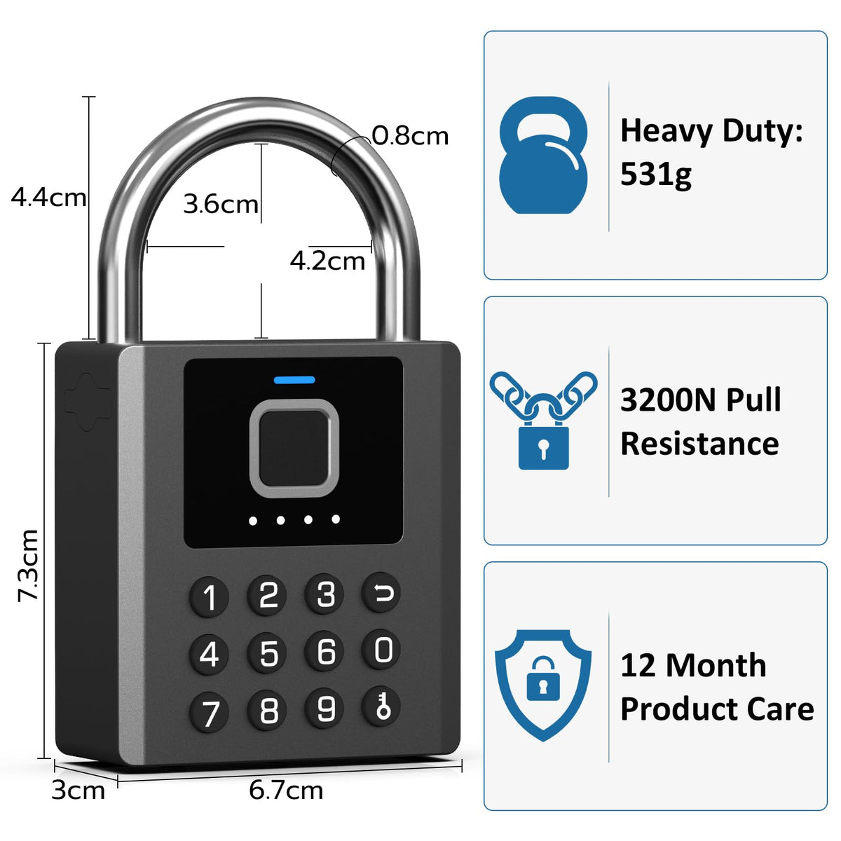 Foxlock Heavy Duty Smart Padlock with Key, Fingerprint Biometric Combo Lock with Bluetooth APP, Waterproof Electronic Digital Lock for Gate Outdoor Fence Storage Unit Outdoor Fence Shed Gym