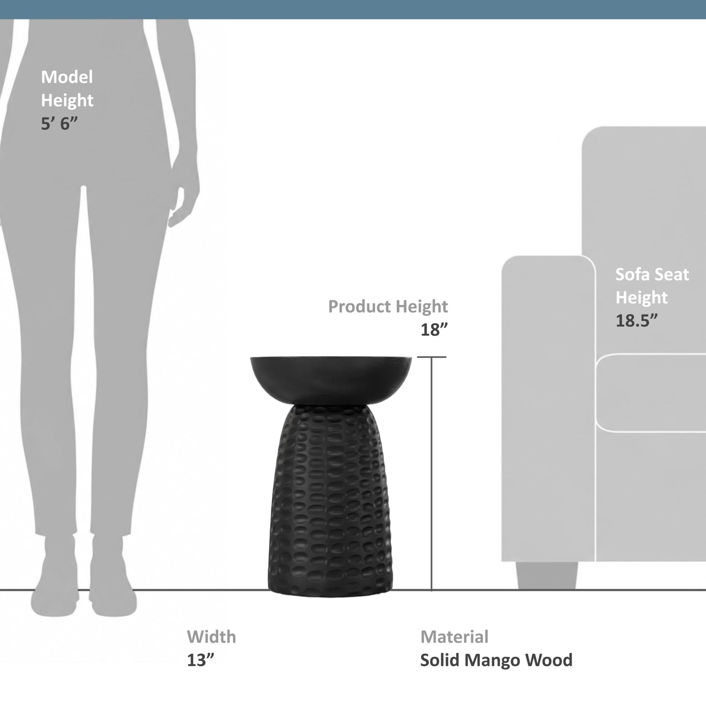SIMPLIHOME Boyd End Table - 13" Wide x 18" High Solid Mango Wood Round Accent Table in Black, Handcrafted Contemporary Nightstand or Lamp Stand for Living Room, Bedroom, or Office, Assembled