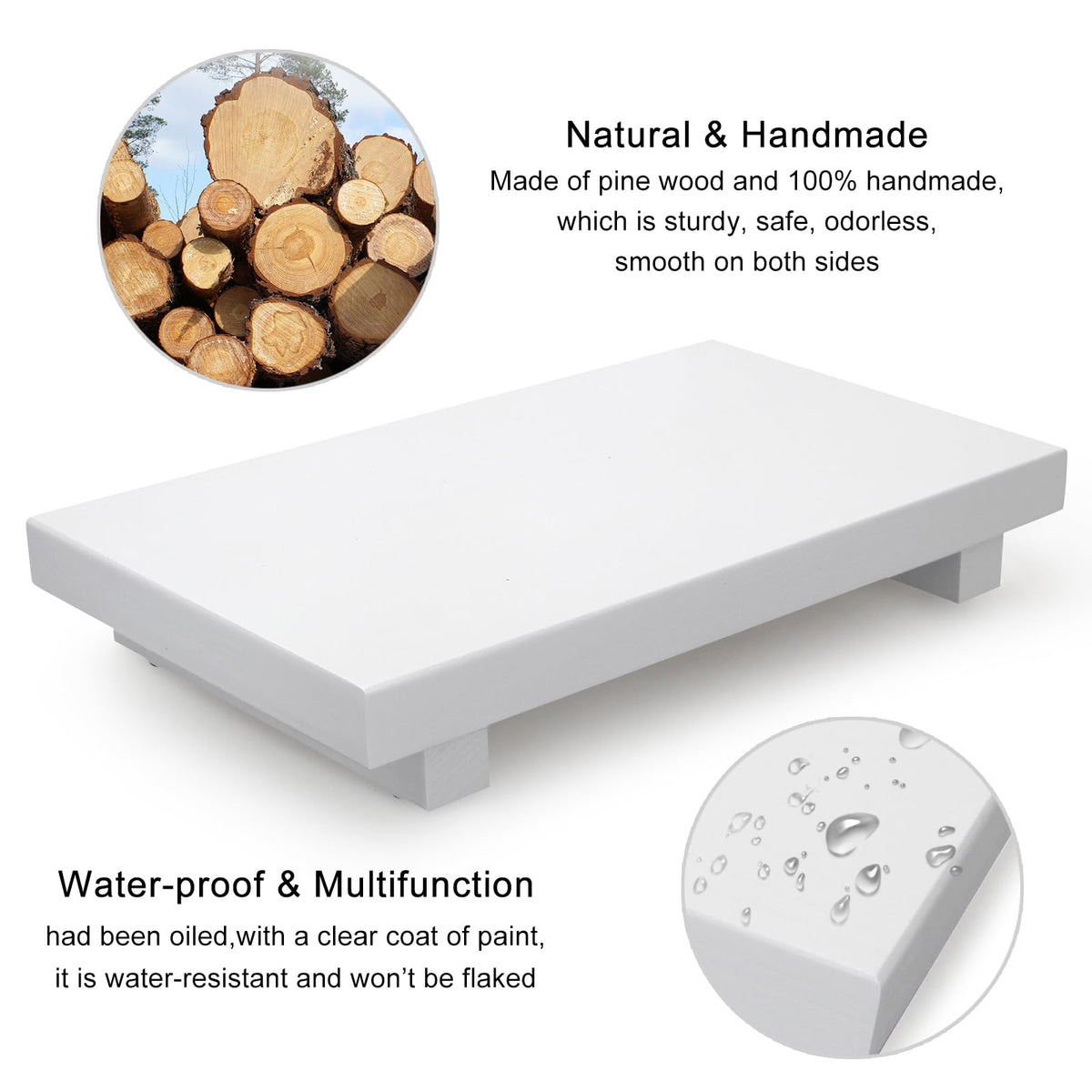 White Wooden Bathroom Tray Wood Riser Pedestal Stand Dish Soap Dispenser Holder for Kitchen Counter Bathroom Decor Decorative Kitchen Sink Countertop Trays Farmhouse Organizer Accessories Vanity Tray