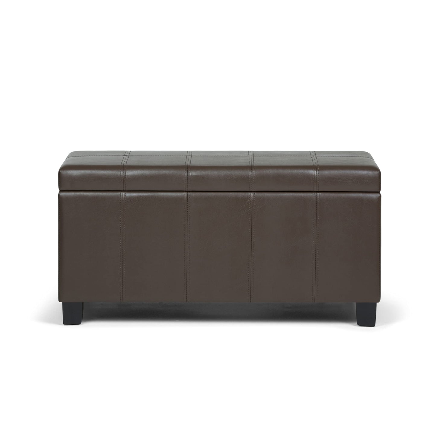 SIMPLIHOME Dover Storage Ottoman Bench - 36 inch Wide Upholstered Vegan Leather Rectangular Lift-Top Ottoman in Chocolate Brown, Contemporary Bench for Living Room with Safety Hinges