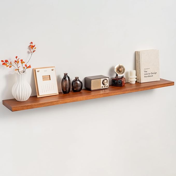 55" Solid Teak Floating Wall Shelf