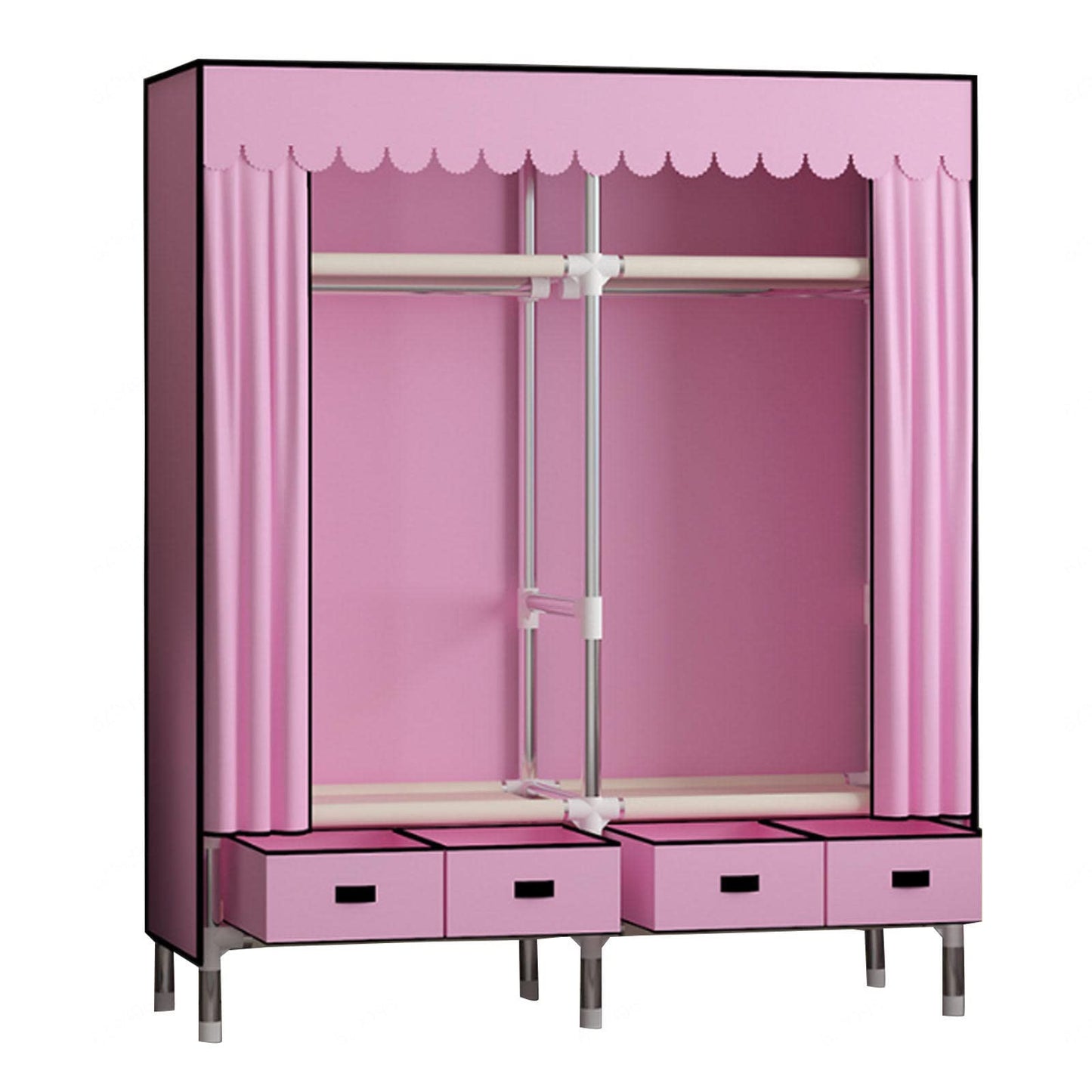 WuDLi Portable Canvas Wardrobe, Fabric Wardrobe with Hanging Rail, Shelves, Clothes Closet Storage Organizer, Fabric Wardrobe for Bedroom,Pink-140x45x168cm