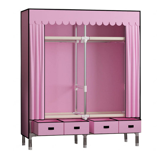 WuDLi Portable Canvas Wardrobe, Fabric Wardrobe with Hanging Rail, Shelves, Clothes Closet Storage Organizer, Fabric Wardrobe for Bedroom,Pink-140x45x168cm