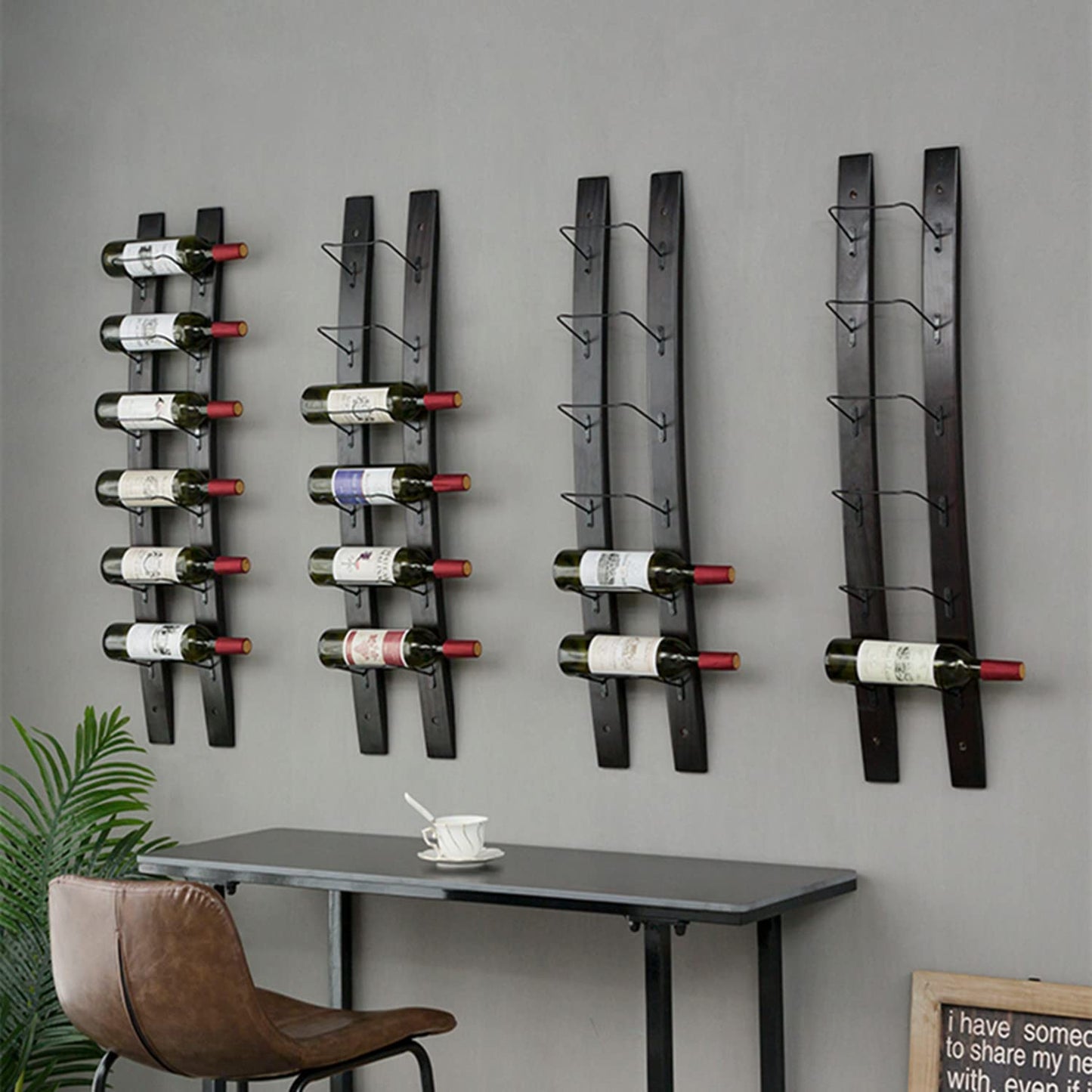 DCIGNA Wall Mounted Wine Rack, Barrel Stave Wine Rack, Imported Pine Wood and Metal Wine Bottle Holder Rack - 6 Bottles 40x7.6inch (Red Wine Color)