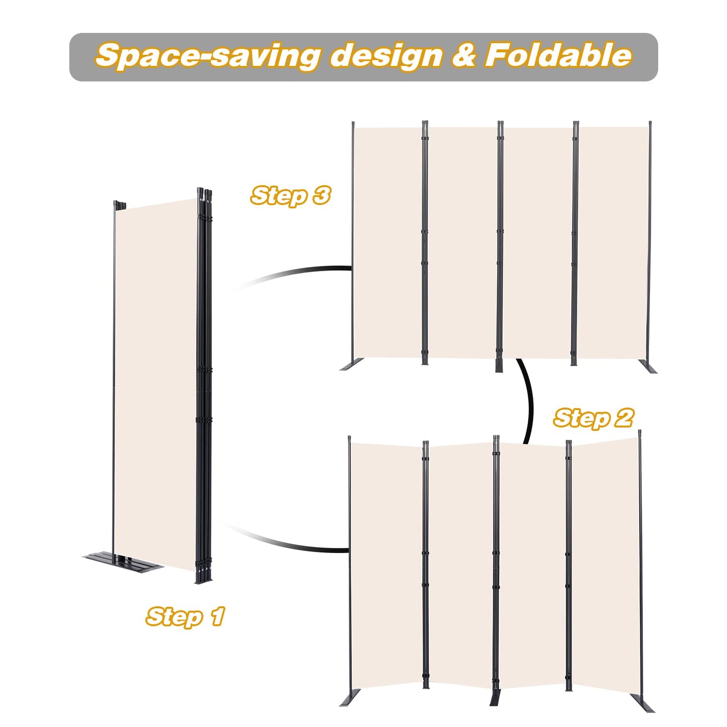 CHOSENM Room Divider, 4 Panel Folding Privacy Screens with Wider Support Feet, 6 Ft Portable Room Partition for Room Separator, 88" W X 71" H, Beige
