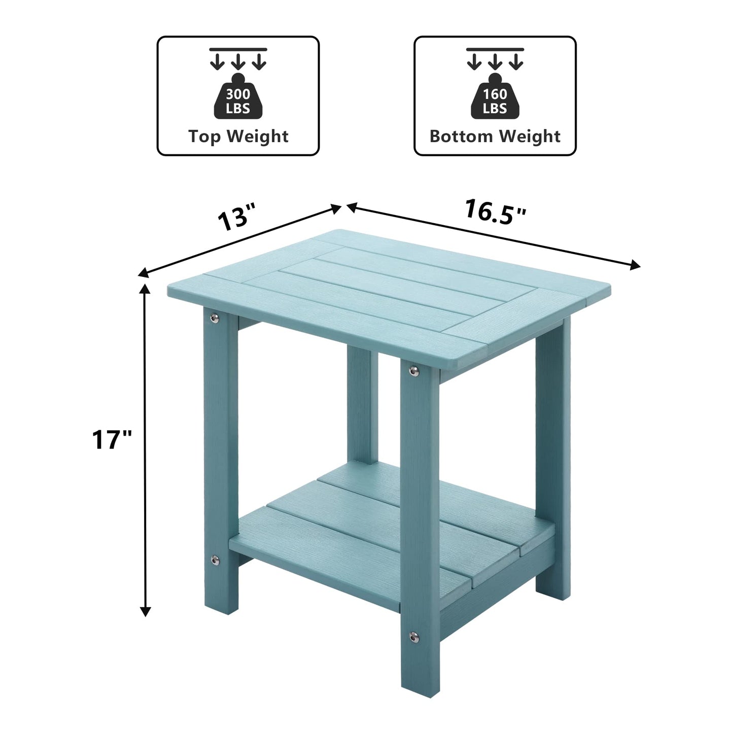 Meluvici Double Adirondack Side Table Weather Resistant, Outdoor Rectangular End Table for Adirondack Chair, Aruba
