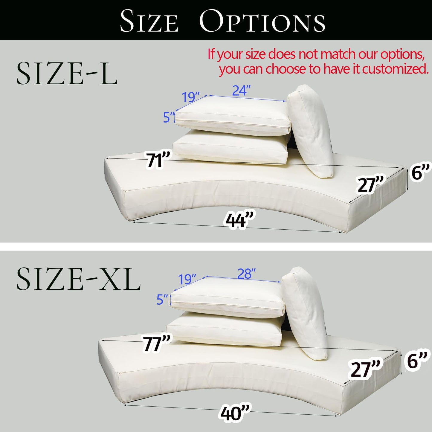 TQ369SM Outdoor Curved Sofa Cushion Couch Cover with Zipper 4-Piece Patio Half-Moon Sectional Replacement Cover Breathable Customizable（No fillers） (Dark Gray, L)