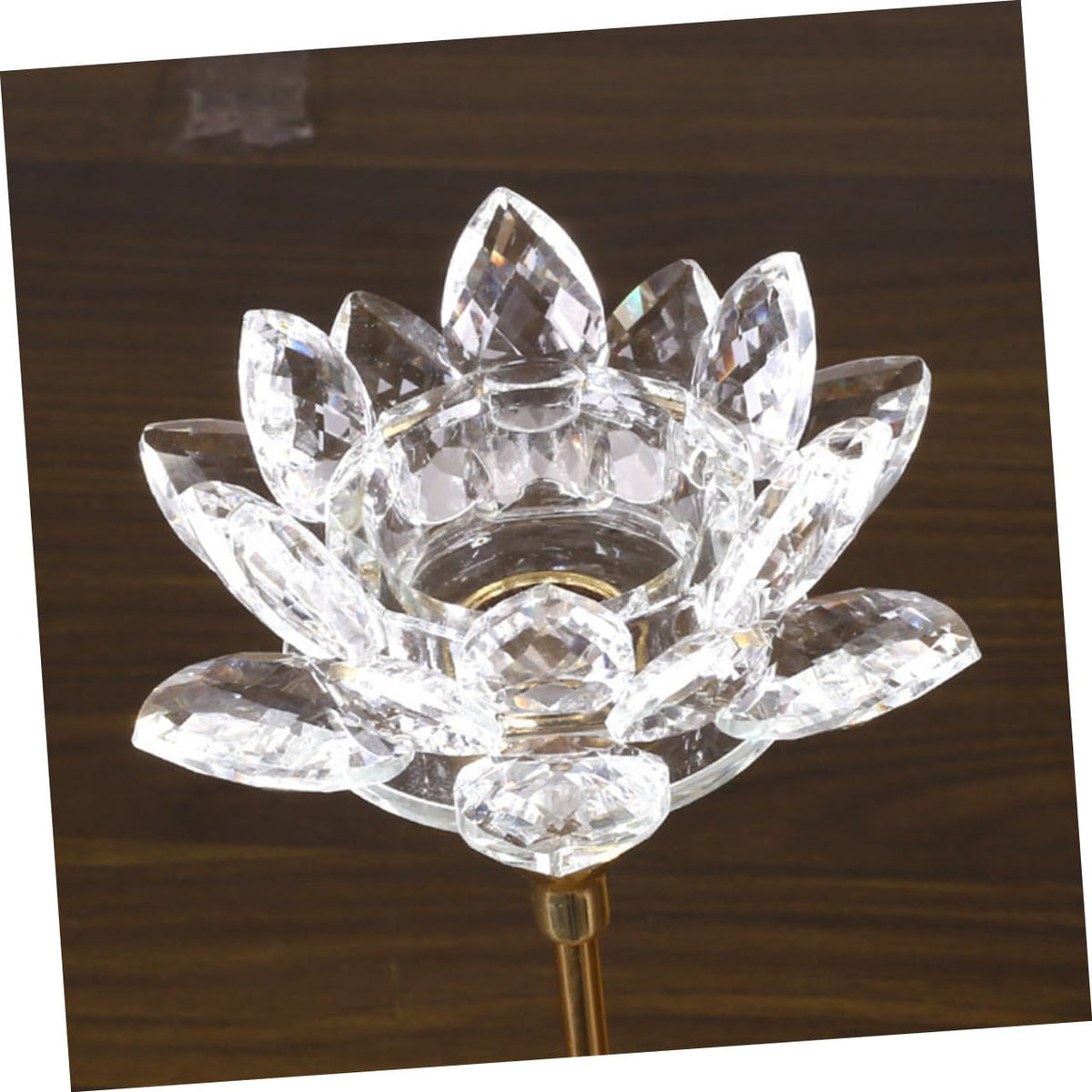 Tofficu Crystal Lotus Candlestick Small Metal Candle Holder Gold Wedding Dining Room Decorative Candlestick Stand