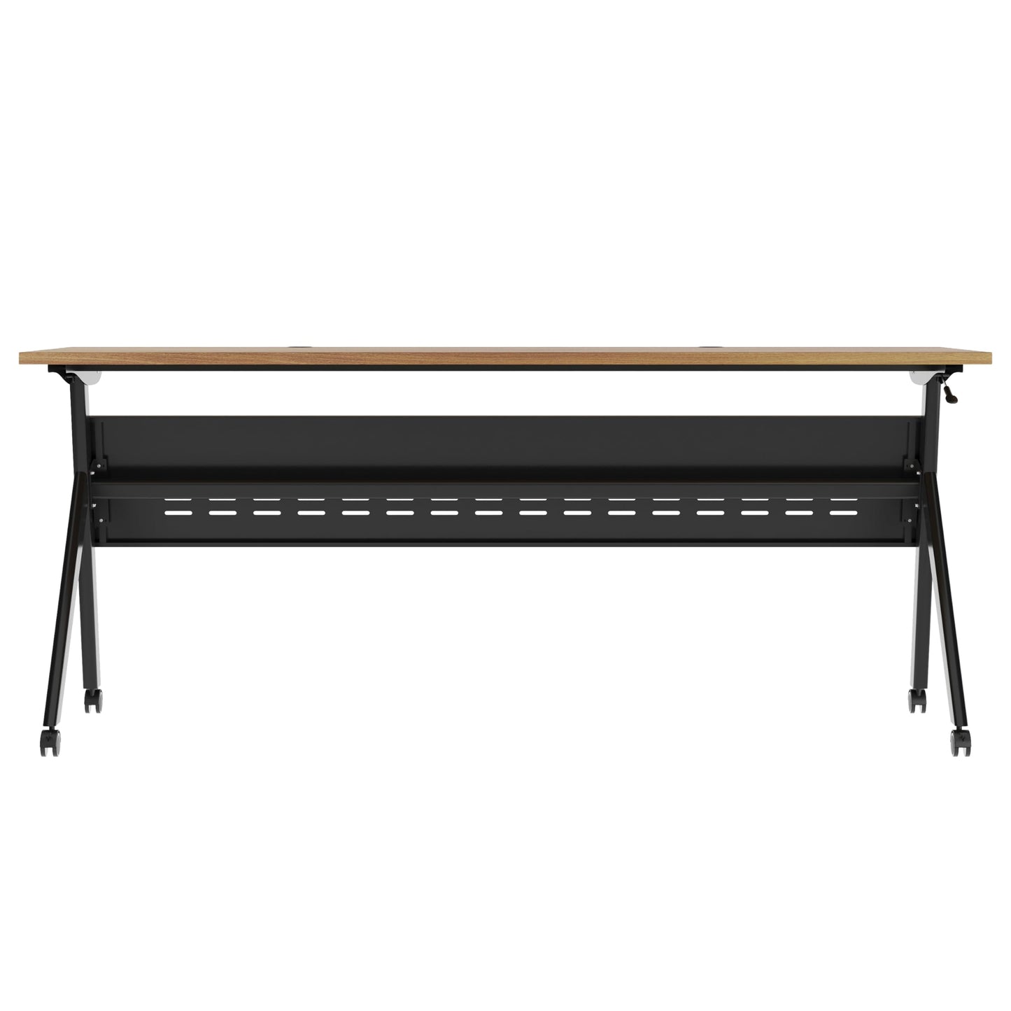 BizChair Commercial Grade 72" x 24" Heavy-Duty Nesting Flip Training Table with Y-Legs, Modesty Panel, 1" Thick Walnut Tabletop, and Black Steel Frame