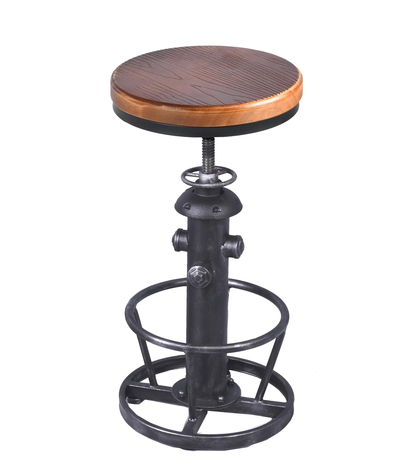 Topower Antique Industrial Round Bottom Adjustable Height Cafe Coffee Retro Vintage Stylish Water Pipe Design Pub Kitchen Bar Stool (Silver, Wooden Top)