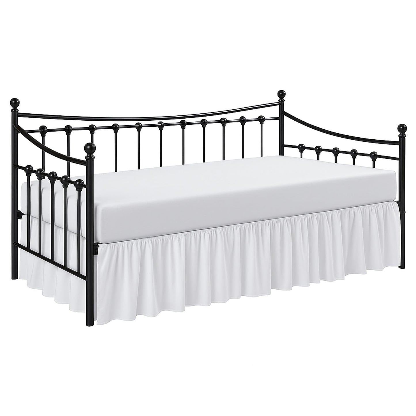 Cottington Lane Daybed Skirt with Split Corners Twin Size Gather Dust Ruffle Bedskirt 14 Inch Drop, Premium Hotel Quality Brushed Microfiber, Classic Platform Fit, White