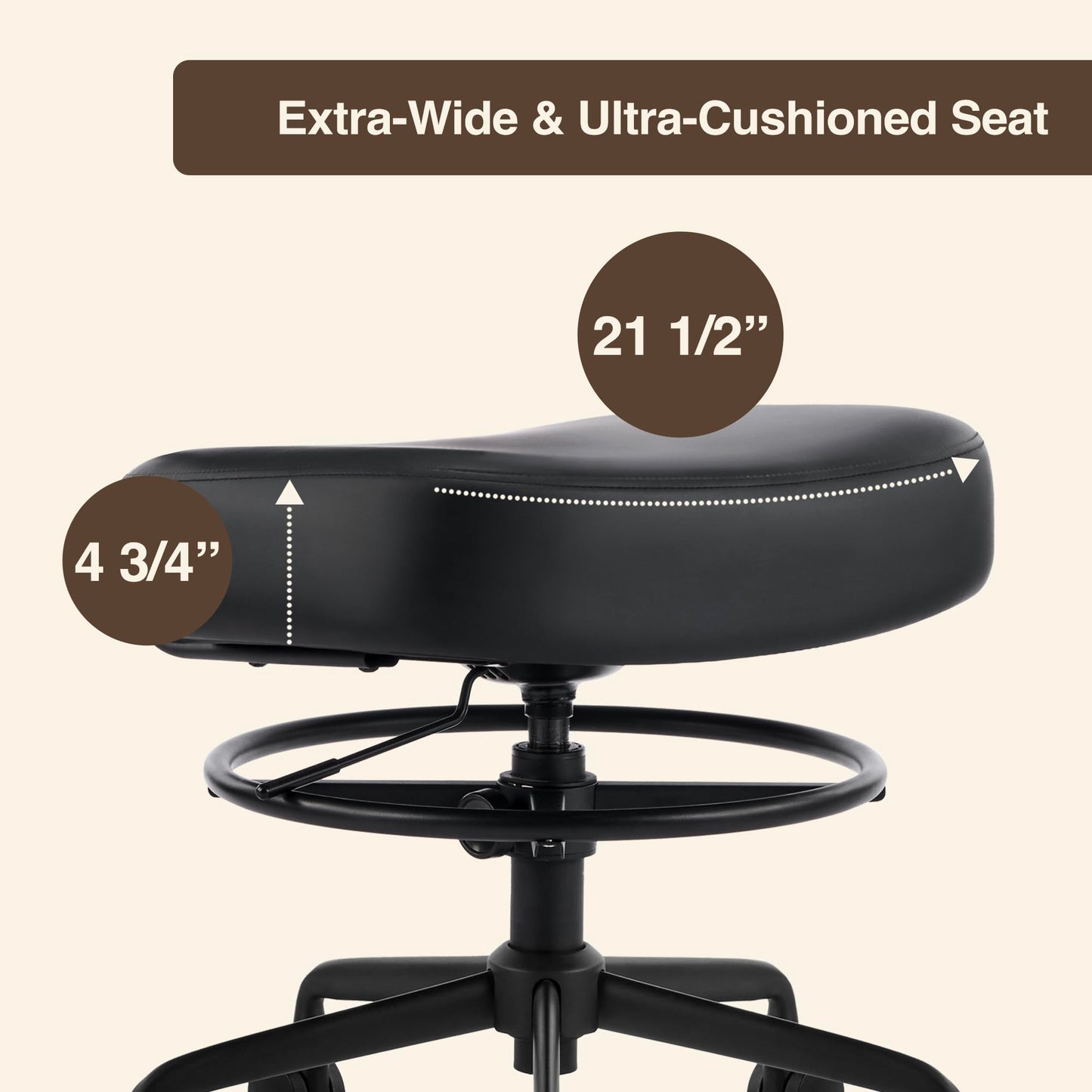 DR.LOMILOMI Pneumatic Swivel Rolling Saddle Stool 504 Kalea with Adjustable Foot Ring for Clinic SPA Tattoo and Home (Black, Standard)