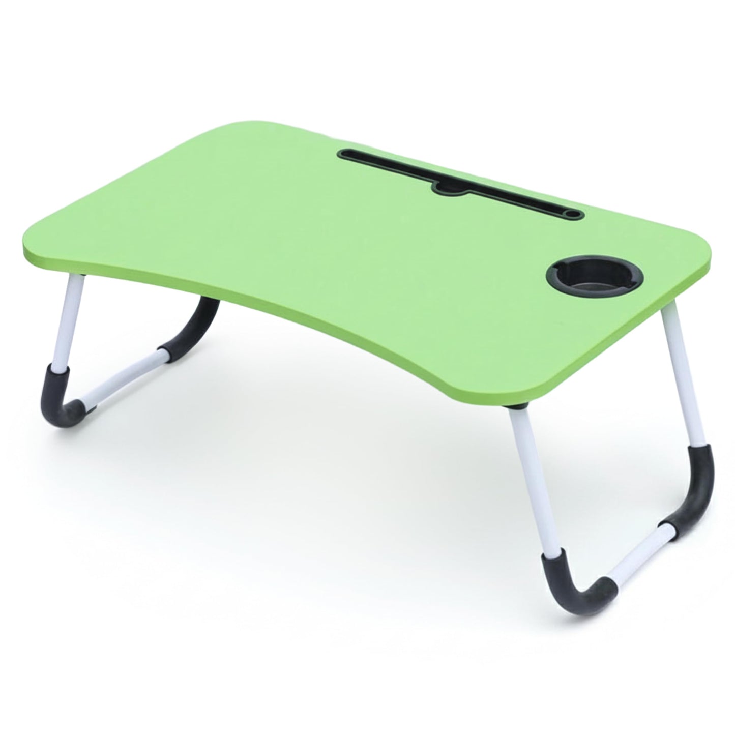 Laptop Bed Table, Laptop Desk with Foldable Legs & Cup Slot, Portable Tablet Notebook Stand Breakfast Bed Tray with Curved Design Charging Slot & Handle for Sofa, Bed, Terrace, Balcony, Pink