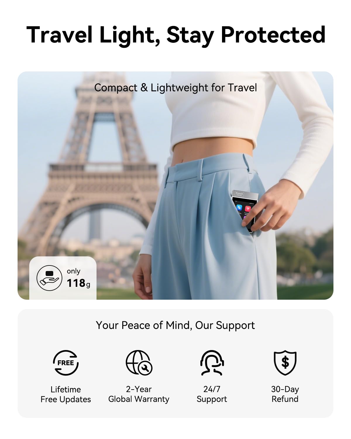 Wooask A9 AI Translator Earbuds, for Global Business Travel & Off-Grid Exploration, Instant Offline/Camera Translation, Unlock 4G Calls & Hotspot with a SIM, No Phone No APP Dependency