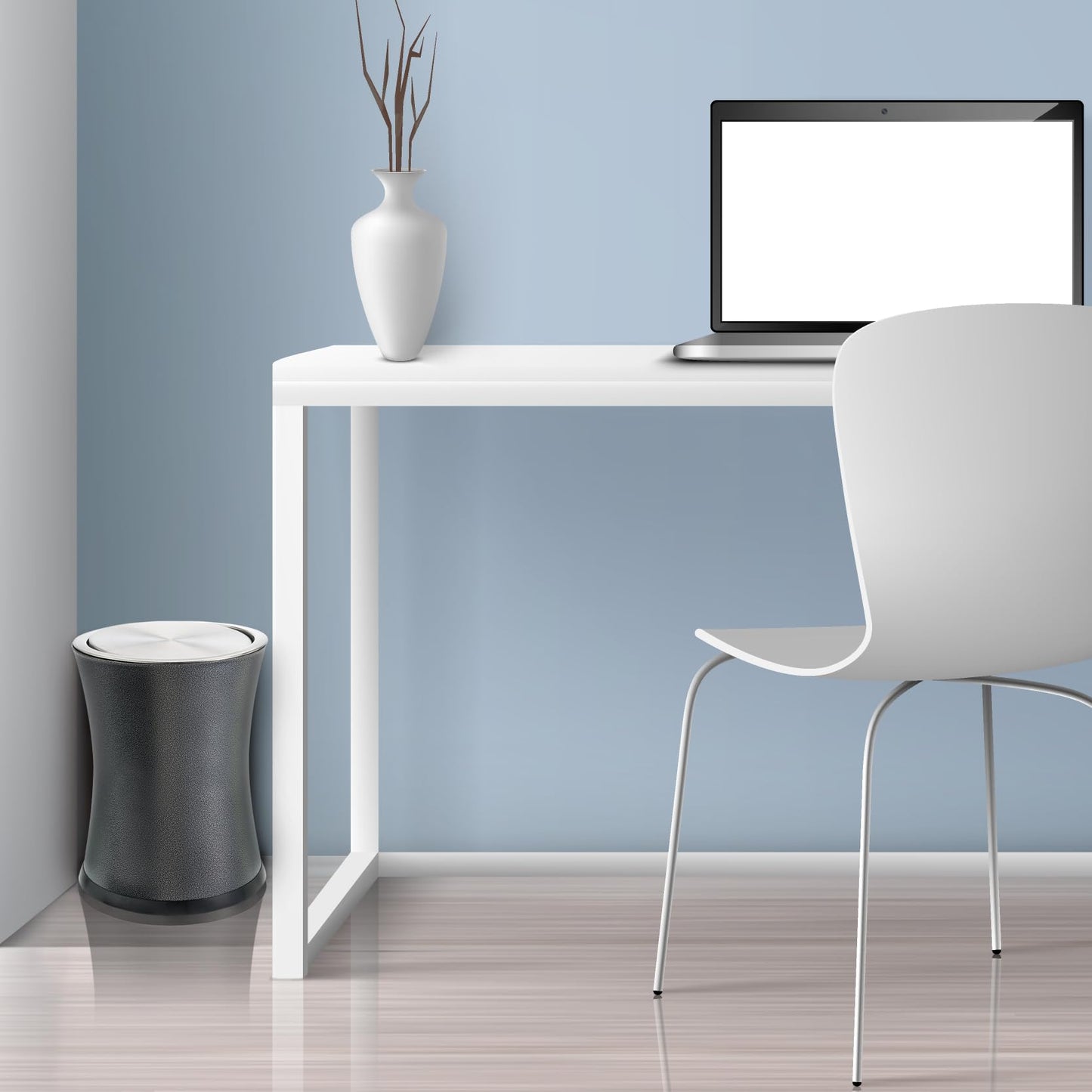 Bennett Small Office Trash Can, Swivel-a-Lid Small Wastebasket Metal 'Center-Inset' Design, Modern Home Décor, Round Shape (Gray)