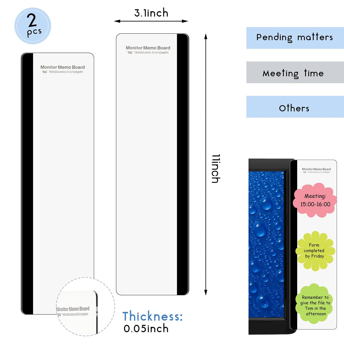 Zonon 2 Pieces Monitor Memo Board, Memo Boards for Computers Transparent Acrylic Monitor Side Panel Office Desk Accessories Desktop Computer Sticky Note Holder for Office Home Work Desk