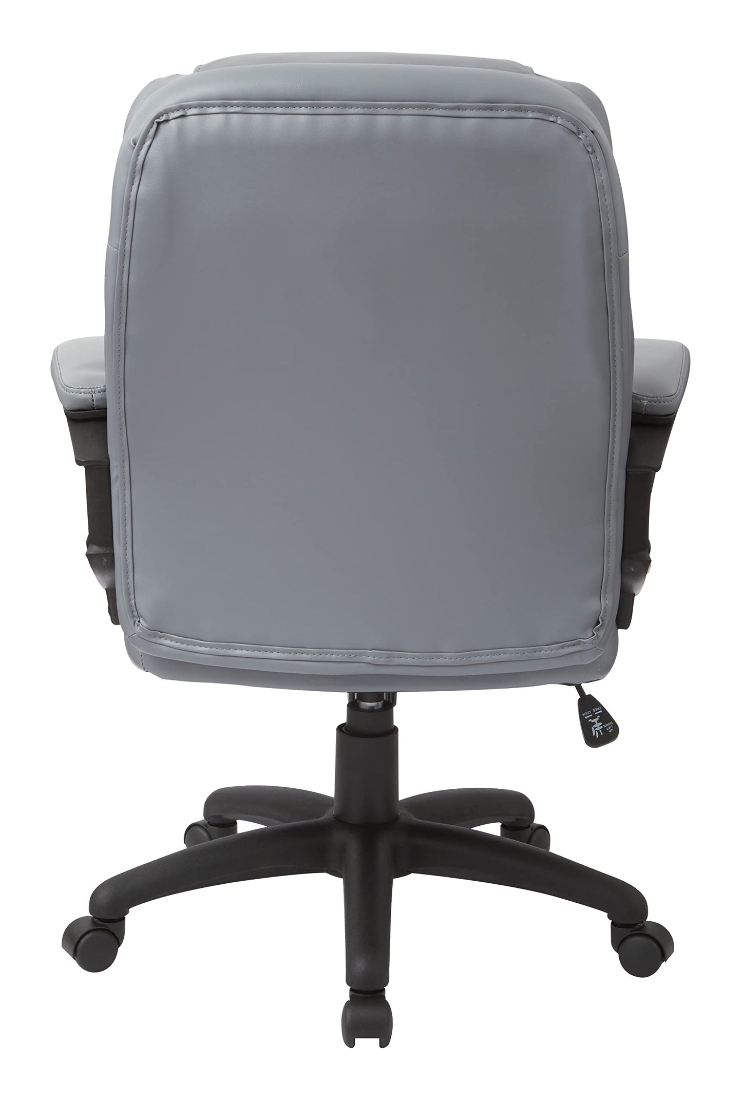 Office Star FL Series Faux Leather Manager's Adjustable Office Chair with Lumbar Support and Padded Arms, Charcoal Grey