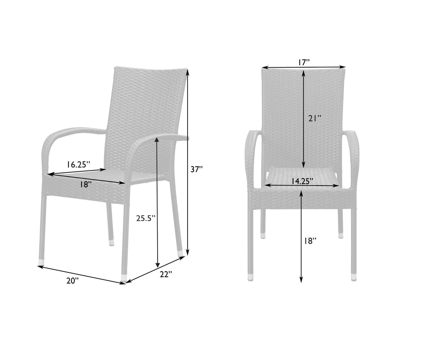 Morgan Outdoor Wicker Stacking Chair - Mocha - Set of 4 - Handwoven No Assembly All Weather Steel Powder Coated Frame Lightweight Indoor Outdoor Porch Backyard Lawn Garden Balcony - Patio Sense 62664