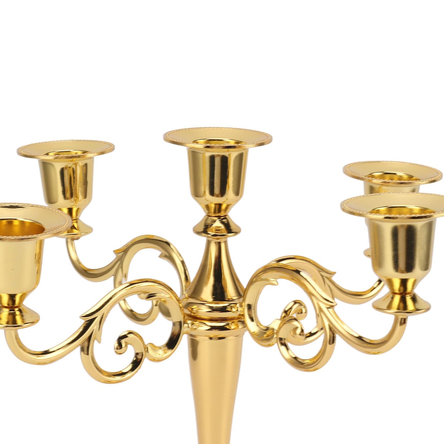 YUEYASHUX 5 Arm Candlestick Holder Retro Decorative Iron Candle Holder Centerpiece for Home Church (Gold)