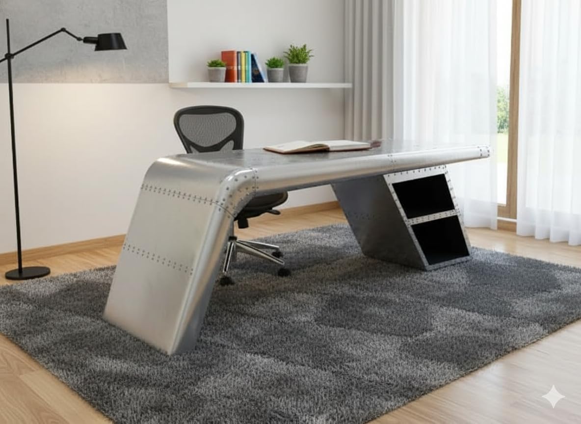 Aviator Coffee Table – Aluminum Home & Office Furniture (Two Drawers) 18" Modern Coffee Table Handcrafted Aluminum Finish