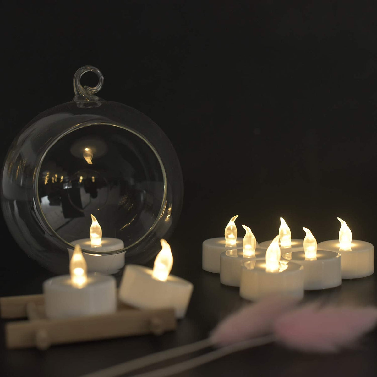 JUNPEI 50Pack Battery Tea Lights Candles- LED Tea Lights Realistic Bright Flickering Holiday Gift Operated Flameless LED Tea Light for Seasonal & Festival Celebration Warm White Lamp Battery Powered