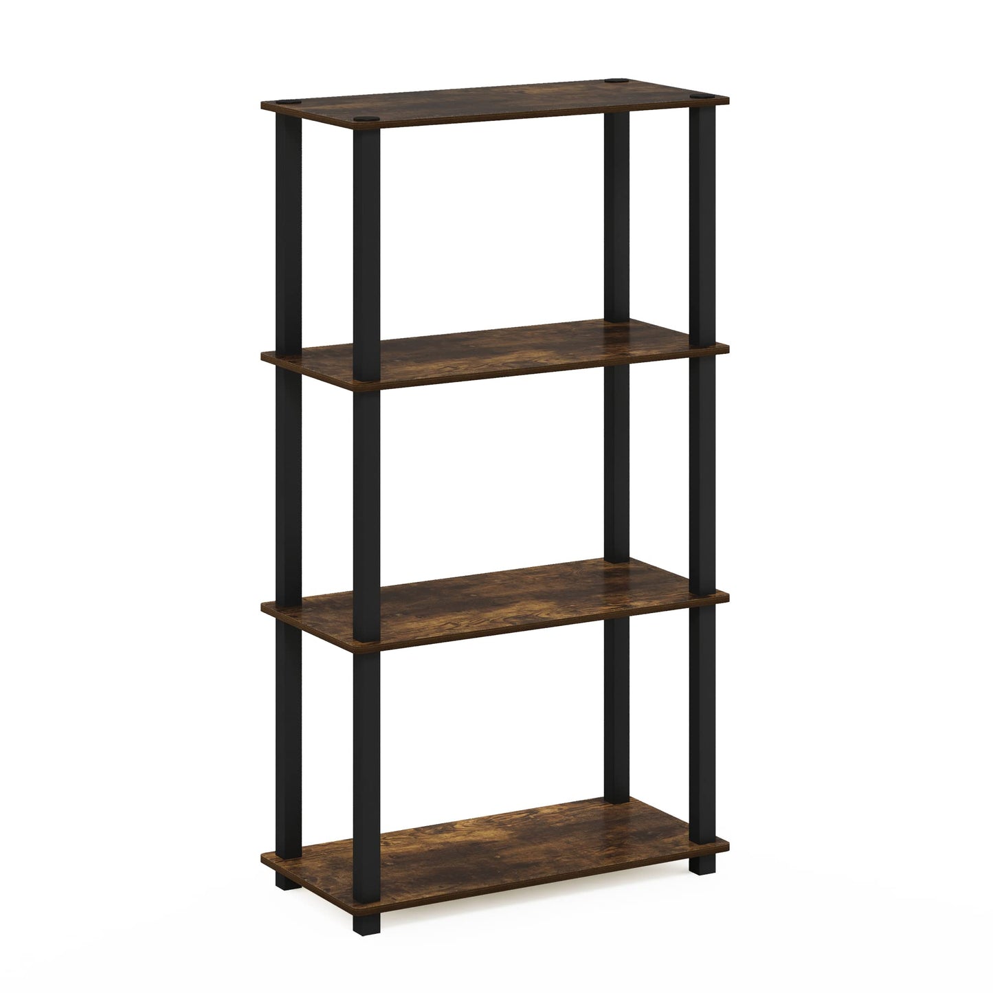 Furinno TURN-S-TUBE Storage Shelves, 4-Tier Book Shelf, Corner Shelf, Toolless Open Shelves, for Organization and Storage, Living Room, Garage, Home Office, Amber Pine