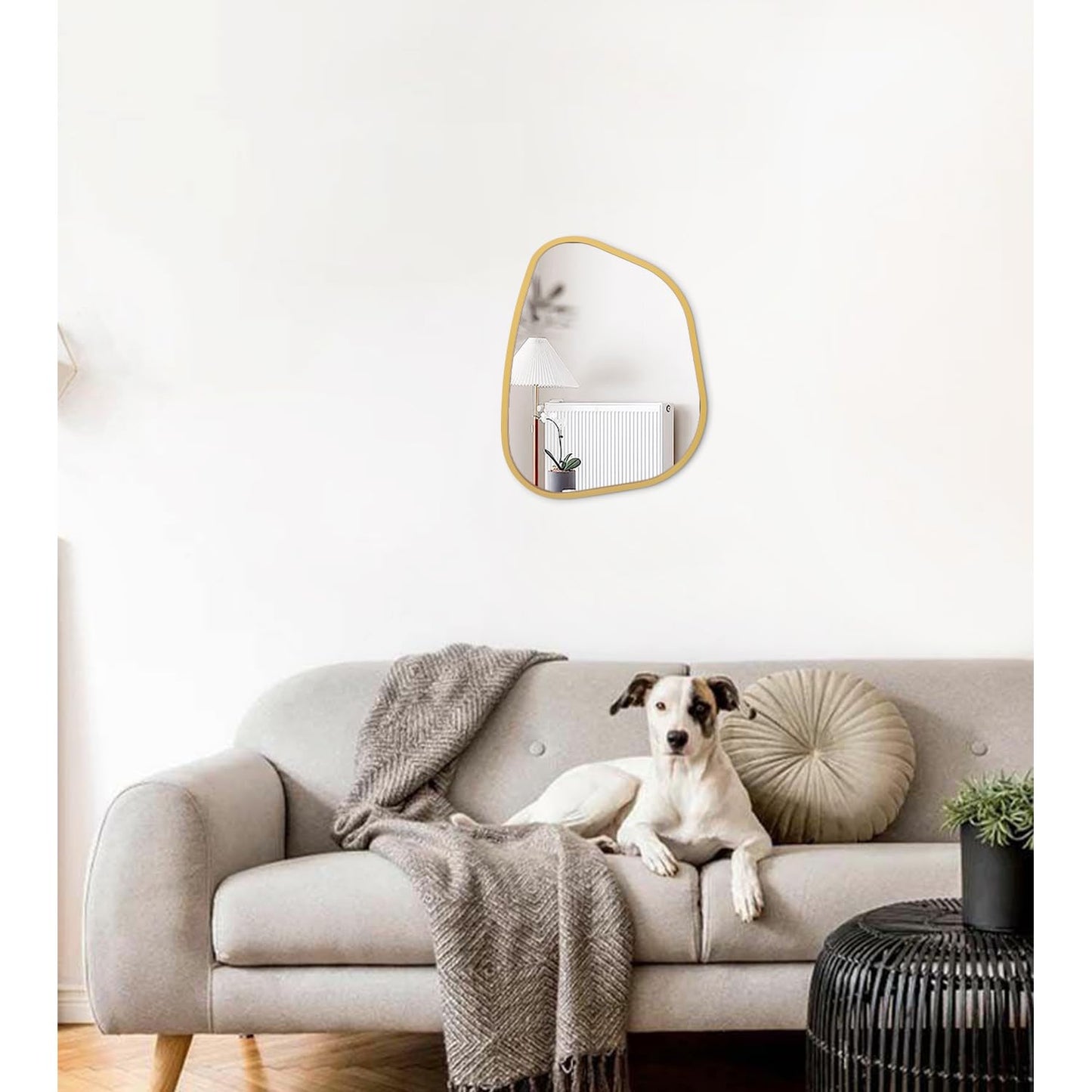 HLFMVWE Asymmetrical Accent Mirror for Wall Irregular Oval Wood Frame Modern Unique Wall Mirror Decorative Vanity Bathroom Living Room Bedroom Entryway Hallway Artistic Mirror Small Gold 14"x10"