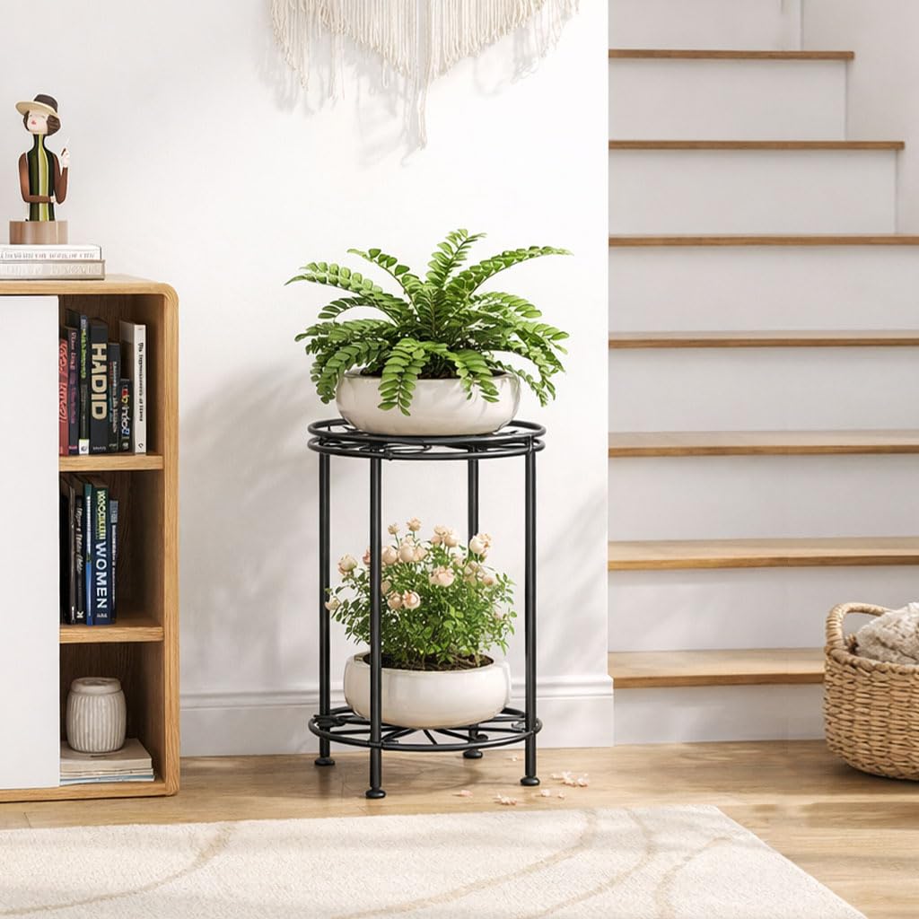 Josmimic Plant Stand 2-Tier 10.2in Width 16.4in Tall Flower Pot Rack Small Plant Table Metal For Indoor Outdoor