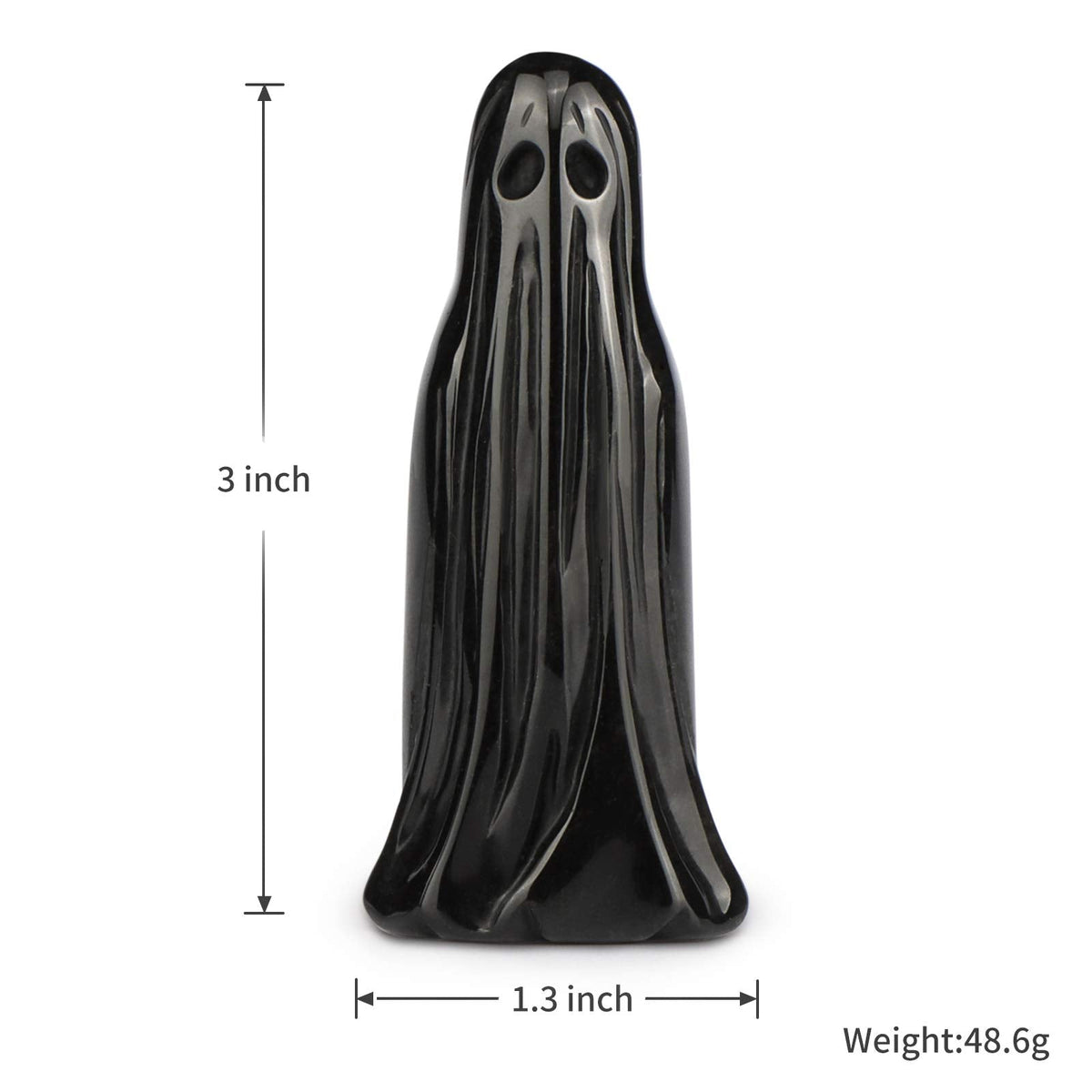 Artistone 3.0" Black Obsidian Halloween Crystal Ghost Carving Statue Figurine Hand Carved Gemstone Ghost Collectibles Sculpture Stone for Carnival Party Decoration with Gift Box