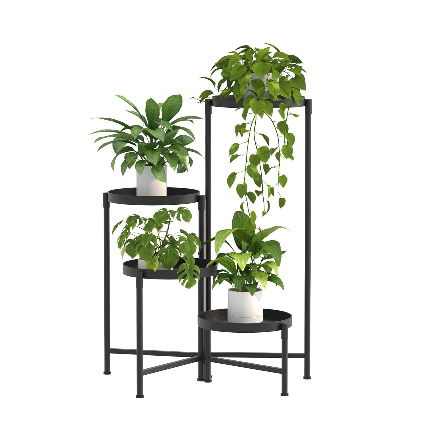 aboxoo 4 Tier Metal Plant Stand Modern NEW, Indoor Outdoor Multi-Tiered Plant Stand Display Tray, Flower Pot Stand for Indoor Home Outdoor Patio Balcony Yard