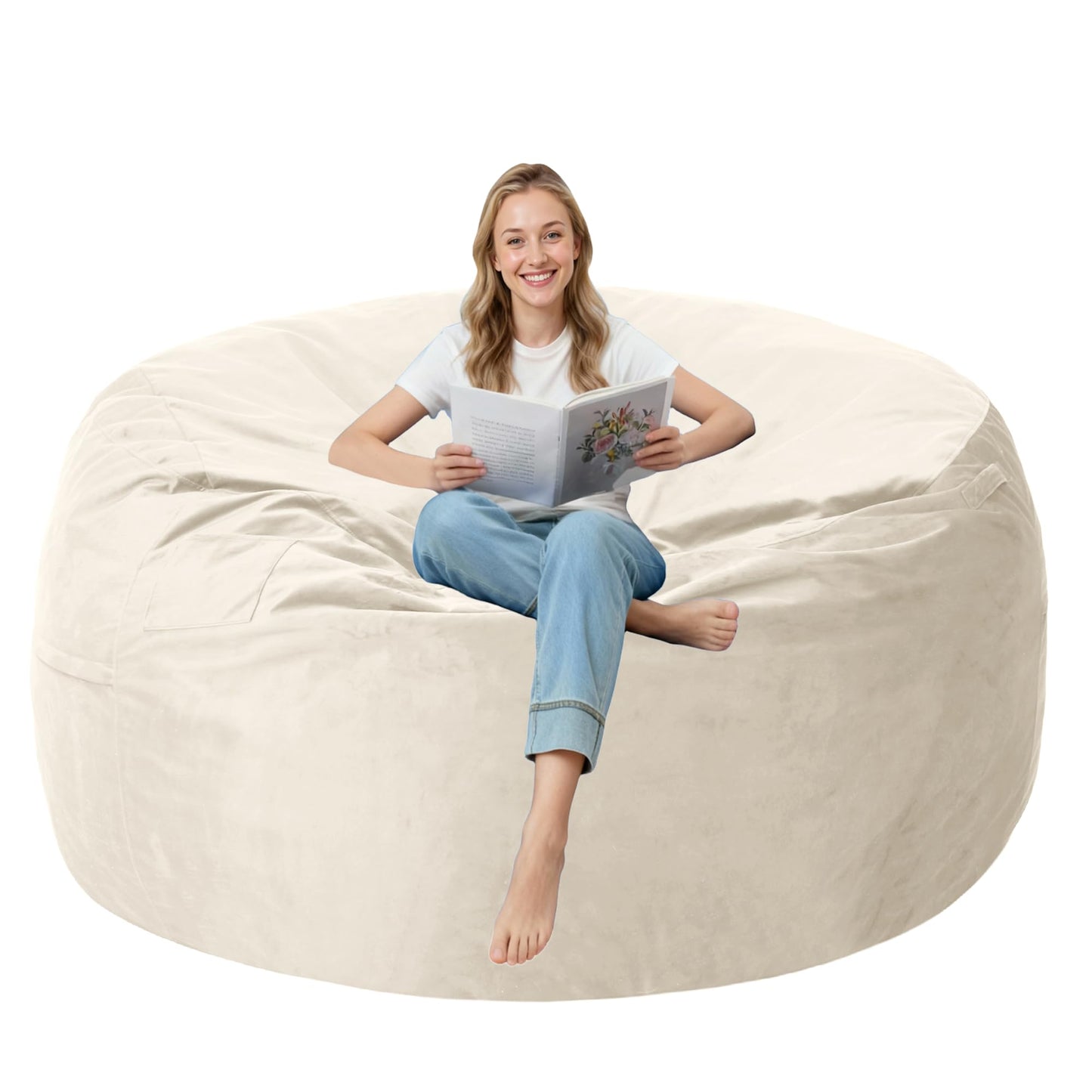 lilanoon 3FT Bean Bag Chair with Ultra Soft Velvet Cover Bean Bag Sofa with Memory Foam Bean Bag Chairs with Large Size Lazy Sofa for Dorm Office Living Room Bedroom Dark Beige 3'