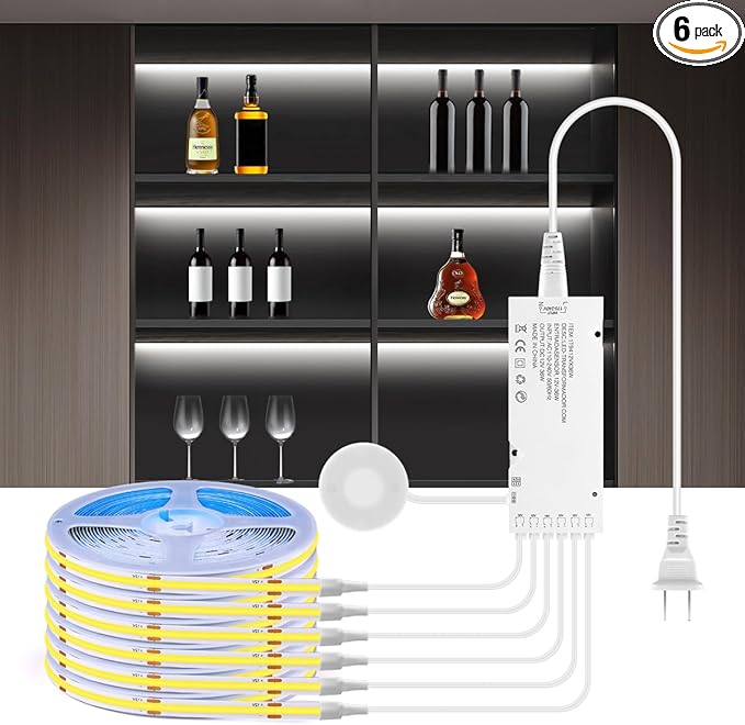 AIMENGTE Cabinet Light, LED Strip Lights, 6-in-1 12V COB Under Cabinet Lighting