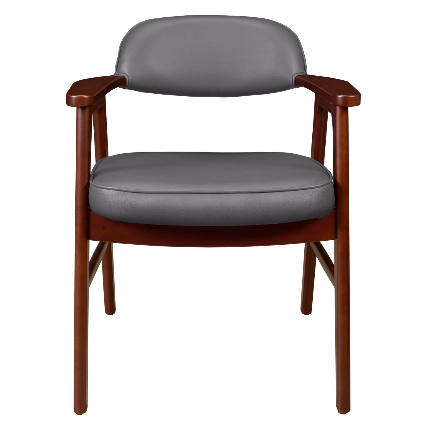 Regency 476 Mid-Century Modern Accent Chair – Mahogany Beech Wood Frame & Grey Vinyl Upholstery, Stylish Retro Lounge Chair for Living Rooms, Offices, Waiting Areas & Reception Spaces