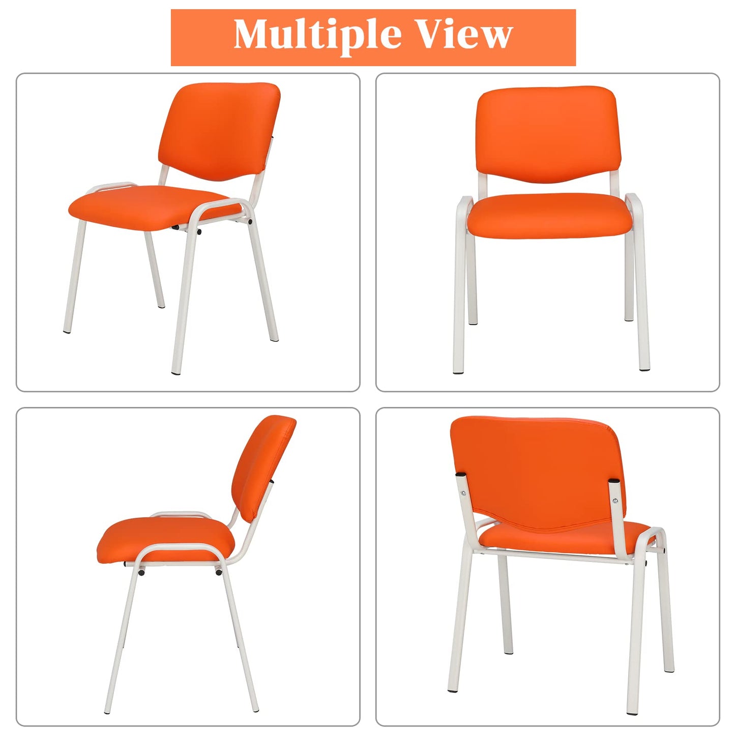 VINGLI Orange Waiting Room Chairs, 5-Pack PU Church Chairs Conference Stackable Office Guest & Reception Stacking for Meeting,Office Lobby, Simple&Space-saving Pu-orange