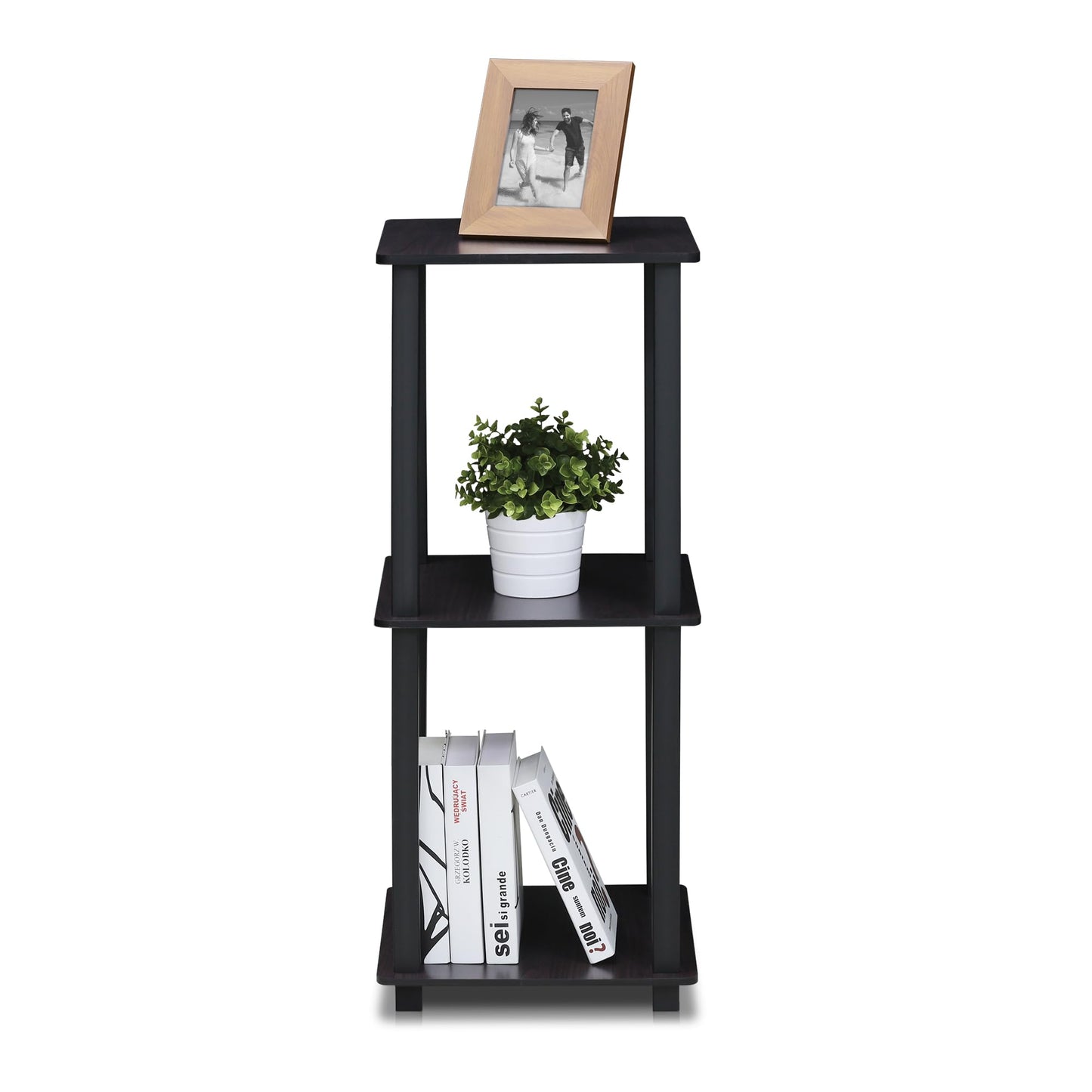 Furinno SIMPLISTIC Side Table Set of 2, 2-Tier Square Modern End Table, Nightstand, Night Stand, Bedside Table, Toolless Assembly, for Living Room, Bedroom, Dark Walnut