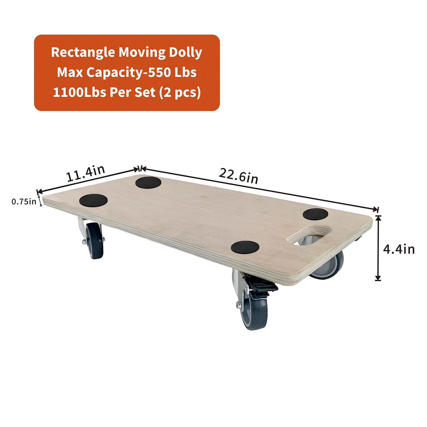 Furniture Mover Dolly Portable Wood Rolling Mover for Heavy Furniture Sofa Cabinet Refrigerator, with 4 360° Rotatable Rubber Universal Wheels, 551 Lbs Capacity, Black (Hardwood Rectangle)