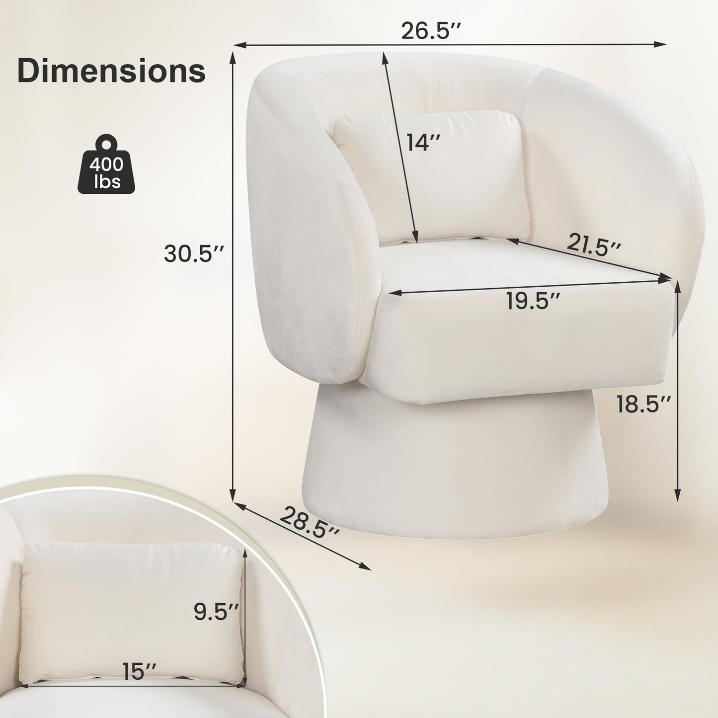 Giantex Swivel Accent Chair, Upholstered Barrel Chair with Curved Back & Removable Lumbar Pillow, Comfy Round Armchair with 360° Rotating Function, Single Sofa Chair for Living Room