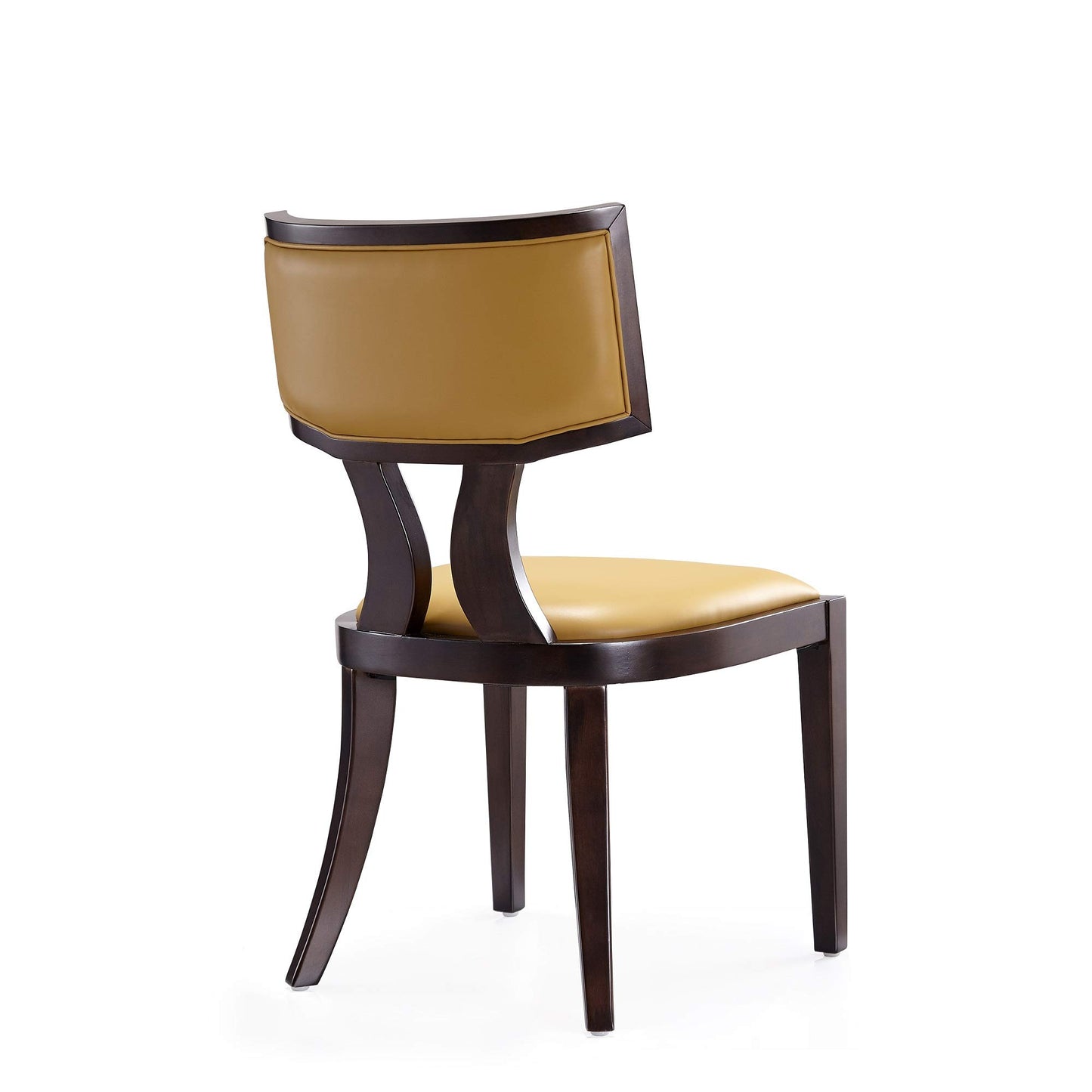 Manhattan Comfort Pulitzer Faux Leather Dining Chairs Set of 2, Solid Beech Wood with Walnut Finish, Iconic Greek Design, Fully Assembled Accent Kitchen Furniture, Camel