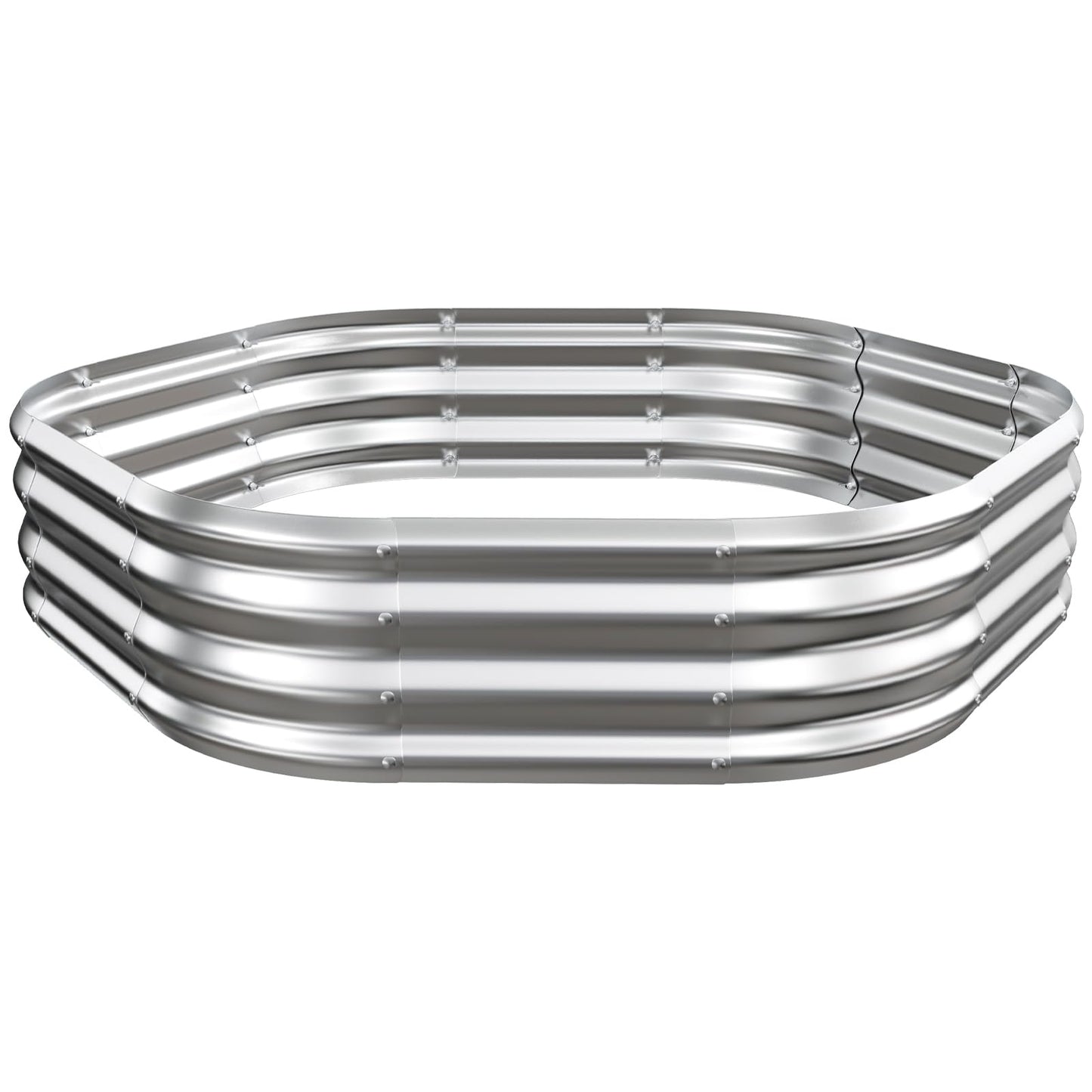 VAMFUTRE Hexagon Raised Garden Bed, 48 Inch Diagonal & 12 Inch Tall, Galvanized Steel Planter Box with Wave-Shaped Metal Panels for Outdoor Flower,Tree,Herb & Vegetable Garden (Silver, 4FT X 1FT)