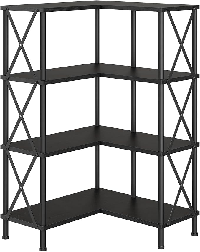 HOOBRO Corner Bookshelf, 4-Tier L-Shaped Bookcase, Industrial Open Display