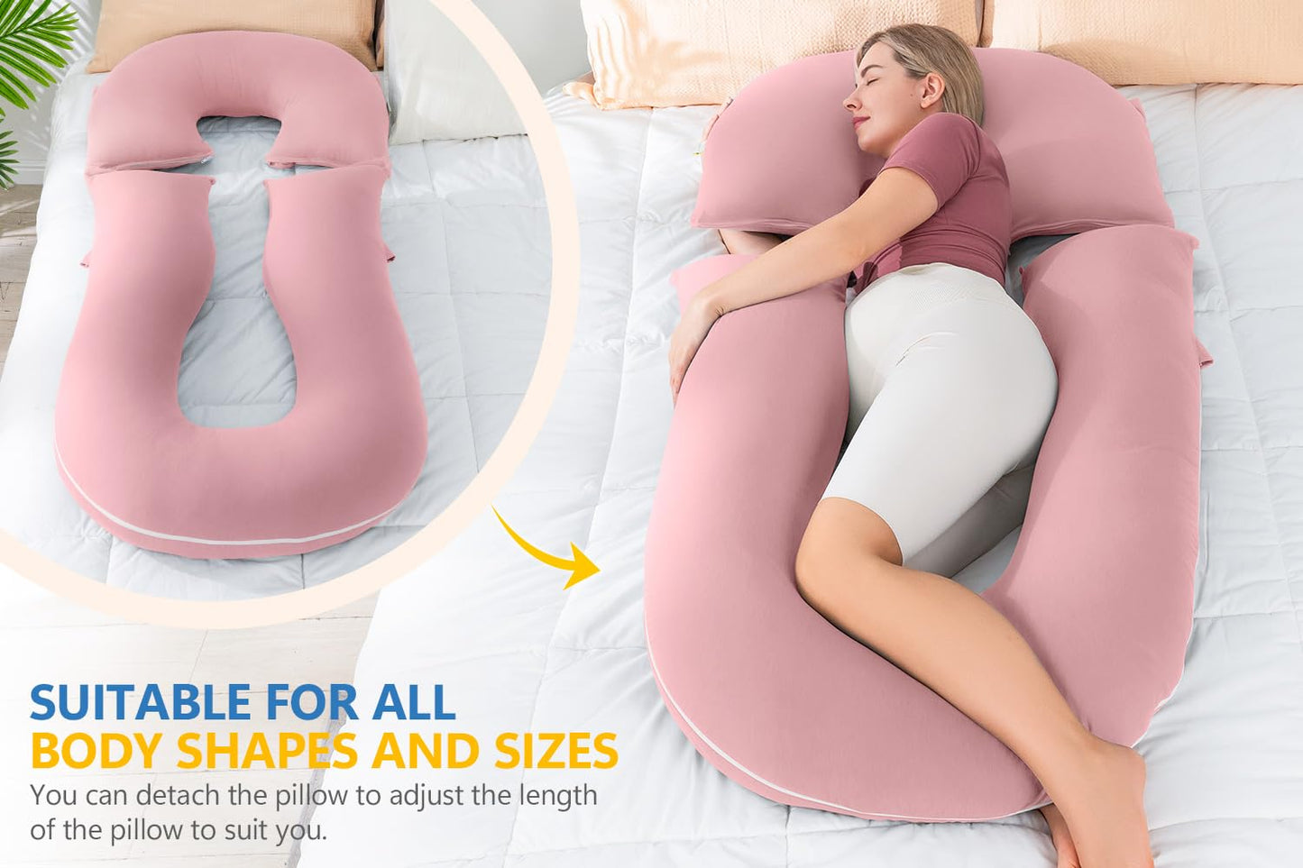 INSEN Pregnancy Pillows, Multi-use Maternity Pillows for Sleeping and Nursing, U Shaped Pillow for Adults (Cooling Tencel-Pink)