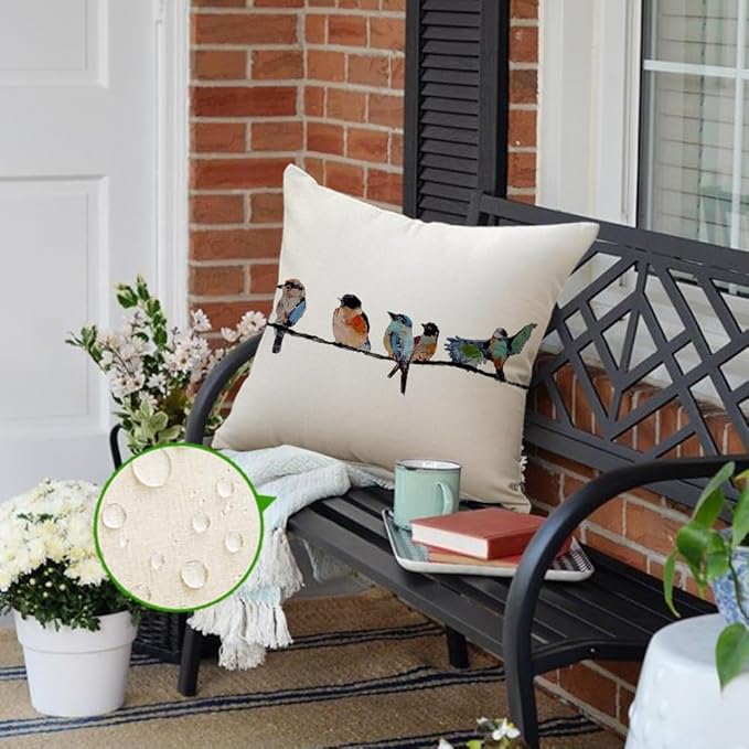 RABUSOFA Outdoor Pillow Covers 22x22 Inch, Outdoor Bird Lumbar Throw Pillow