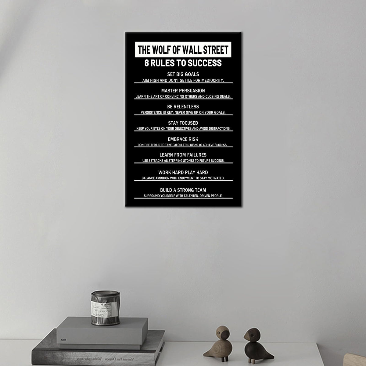 8 Rules to Success Inspirational Canvas Wall Art Motivational Positive Poster Print for Modern Modern Bathroom Bedroom Living Room Wall Decor Artwork Stretch and Framed [12''Wx18''H]
