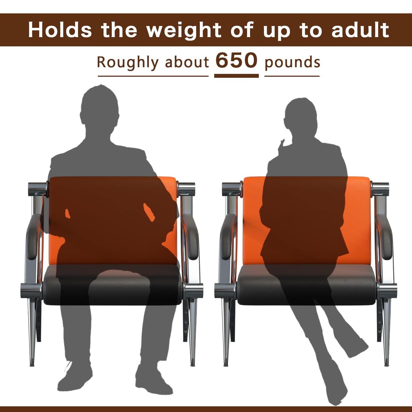wonline Waiting Room Chair with Armrest PU Leather Office Furniture, Office Guest Seating Lobby Conference Reception Chairs for Airport Clinic Hospital Bank Salon Barber(Orange&Black)