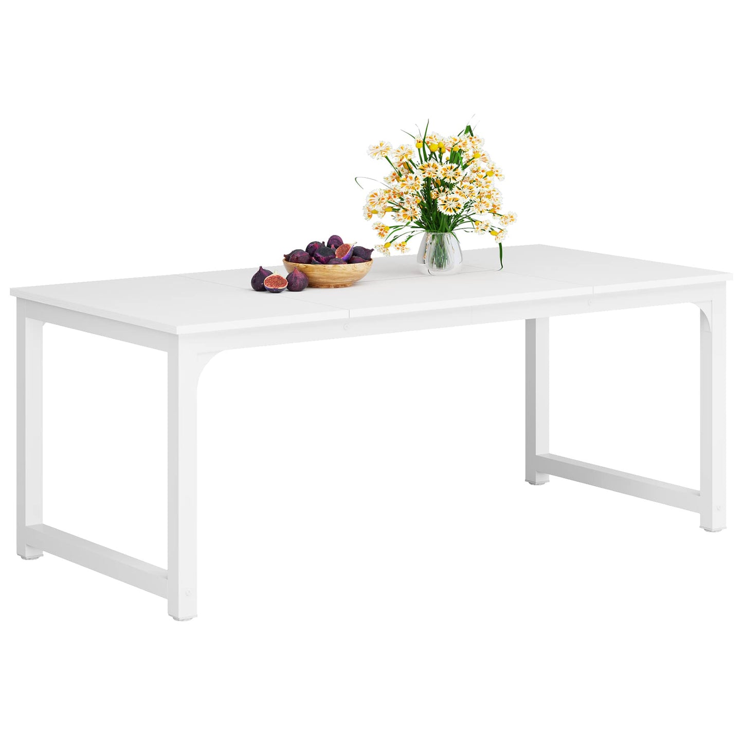 LITTLE TREE 70.9 Inch Large Dining Table Rectangular Kitchen Furniture for 6 to 8 People, White
