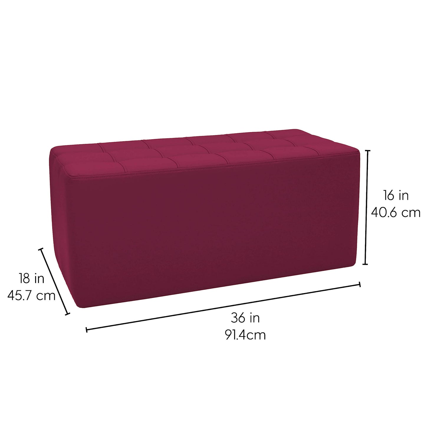 Factory Direct Partners Tufted Rectangle Accent Ottoman Bench Beautifully Upholstered Furniture for Modern Home, Office, Library or Waiting Area Seating, Footstool, Table Use - Raspberry, 14046-RS