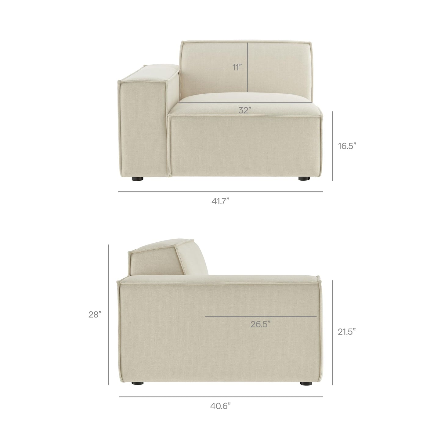 Modway Restore Performance Fabric Upholstered 4-Piece Modular Sofa Set with Ottoman in Ecru - Low Profile Sectional Sofa with Coil Seat Support and French Piping