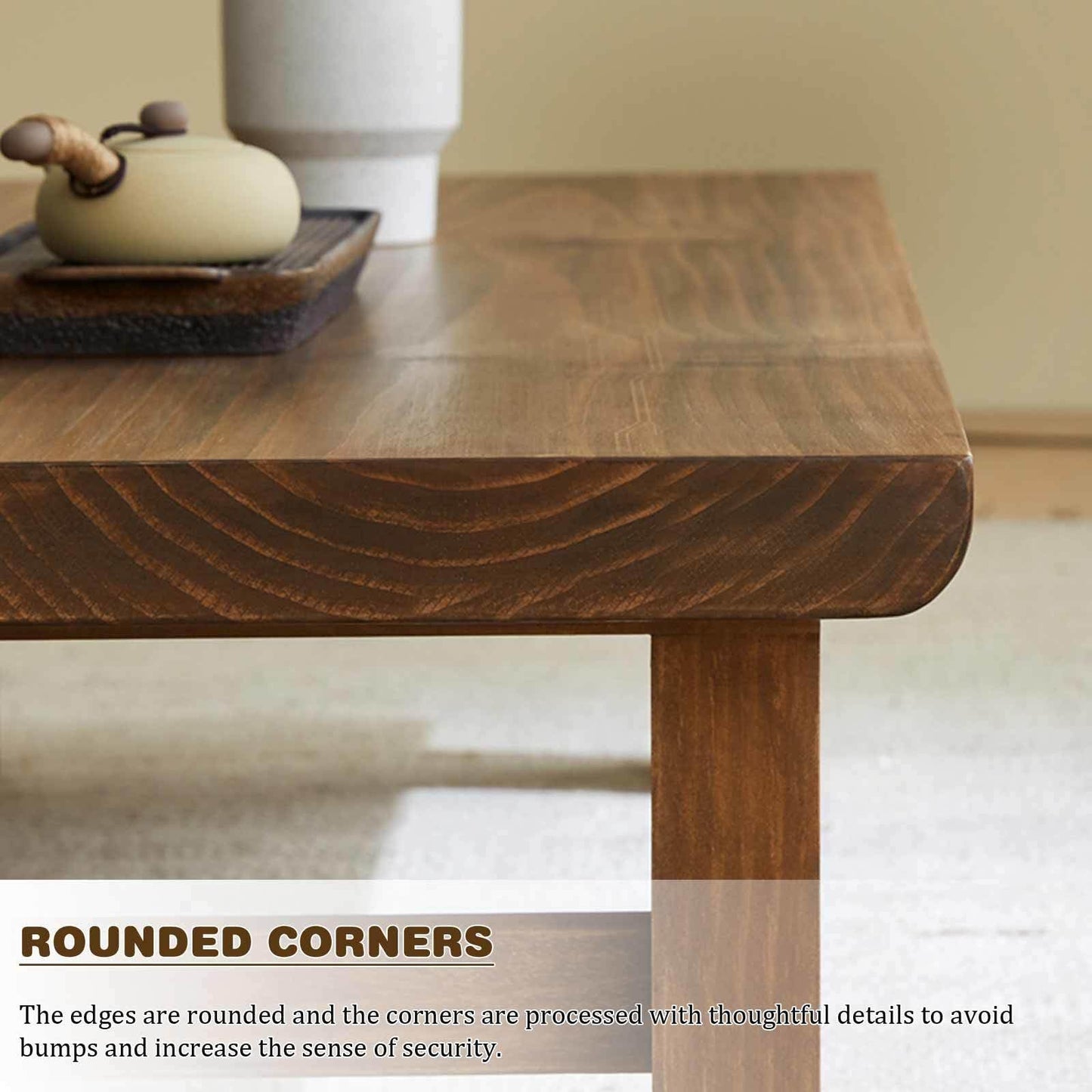 Japanese Style Solid Wood Coffee Table - Zen Tatami Low Table, New Chinese Design, 70.9" Long Balcony Floor Table, Elegant Wood Finish for Living Room & Office